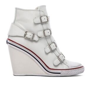 Ash Thelma Leather Wedge Sneakers In Off White. Sz 35/5